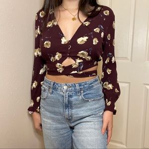 Wrap long sleeve crop top
